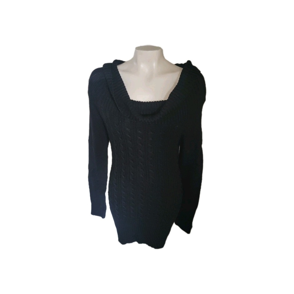 CANDIES Black Cable Knit Cowl Neck Long Sleeve Sweater Dress Bodycon sexy office